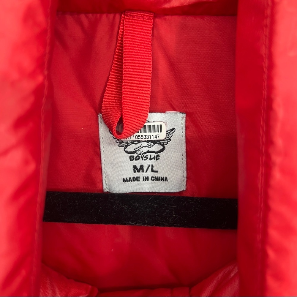 Boys Lie Red Colorful Puffer Logo Embroidered Full Zip Winter Coat M/L - Picture 10 of 16